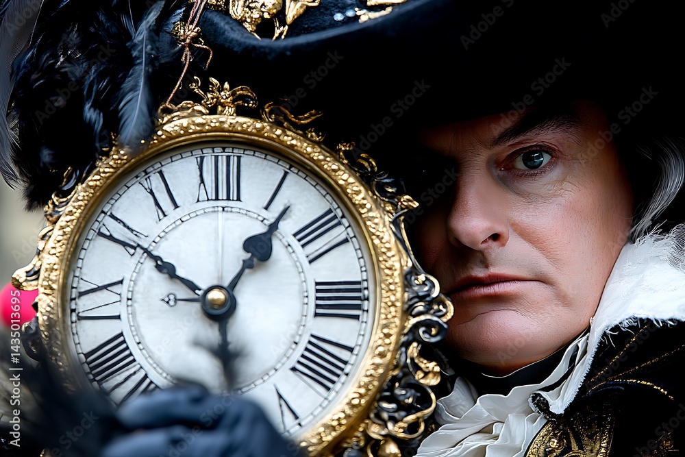 Man, clock, fancy costume, street