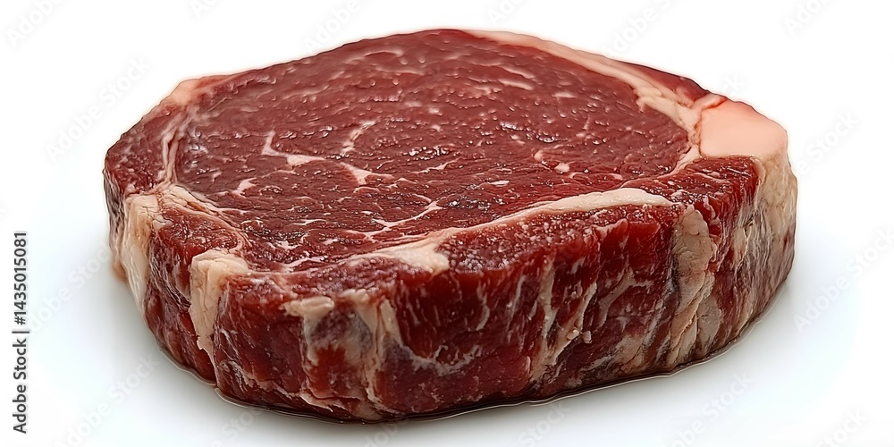 Obraz premium Raw ribeye steak isolated on a white background.