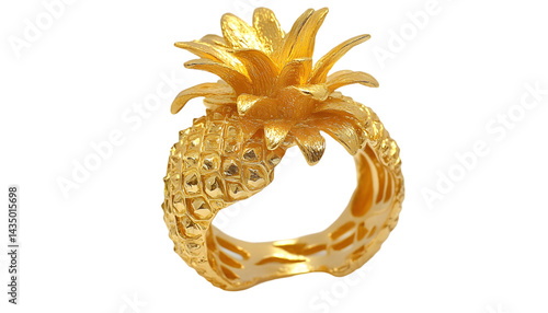 Gold pineapple ring. Detailed design featuring a gold pineapple on a ring