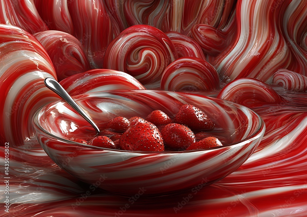 Strawberries in a Swirling Candy Bowl