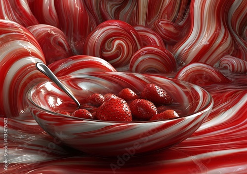 Obraz na płótnie Strawberries in a Swirling Candy Bowl w salonie
