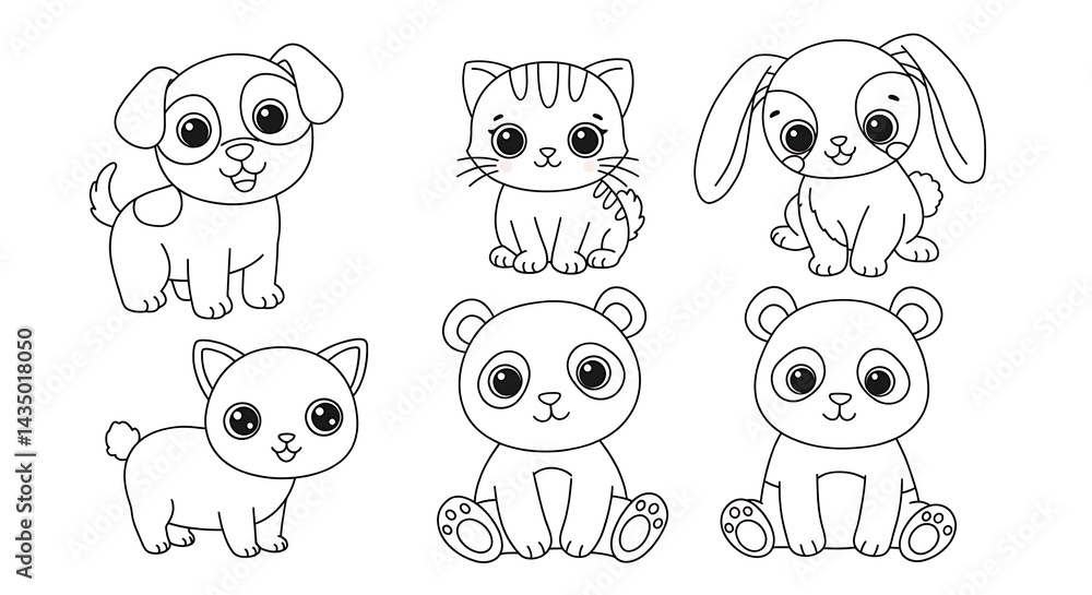 Fototapeta premium Outlined colouring page cute animals for kids with white background