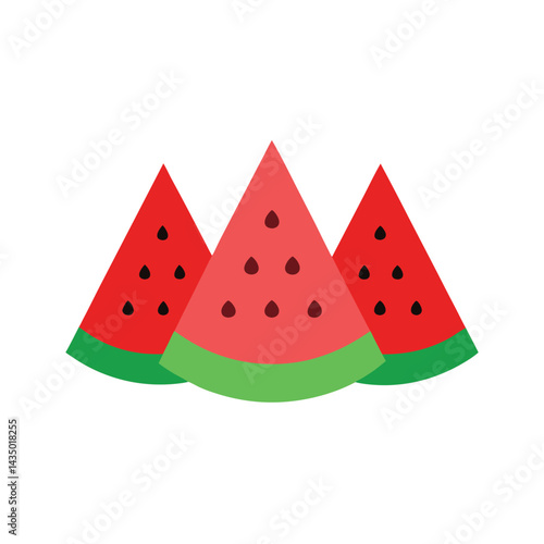 Watermelon triangle slices with rind and seeds isolated on white background