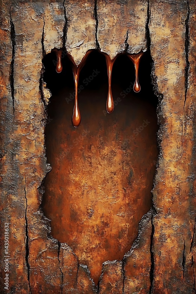 Dripping Liquid in Cracked Wood