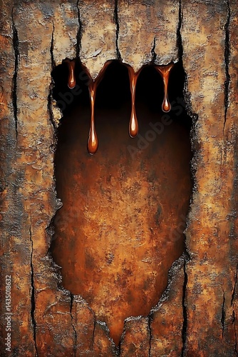Dripping Liquid in Cracked Wood