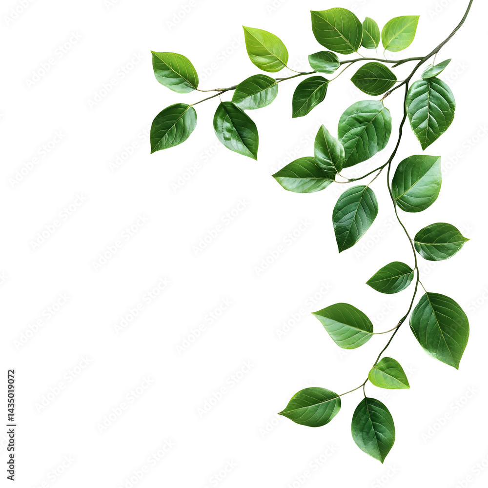 Lush Green Branch Isolated on Black Background Lush Green Branch Isolated on Black Background