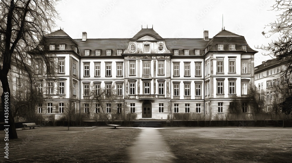 Fototapeta premium College building in Baroque style architecture in an urban environment cityscape