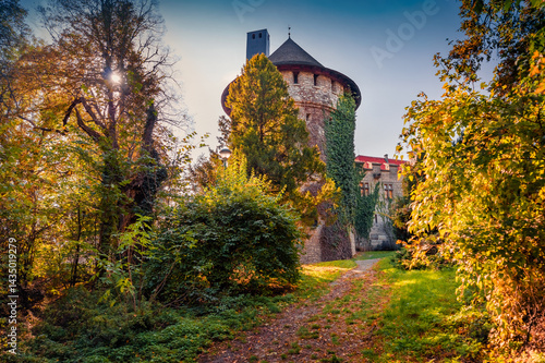 Obraz na płótnie Superb autumn view of Smolenicky castle. Exciting morning cityscape of Smolenice village, municipality of Trnava District, Slovakia, Europe. Traveling concept background. w salonie