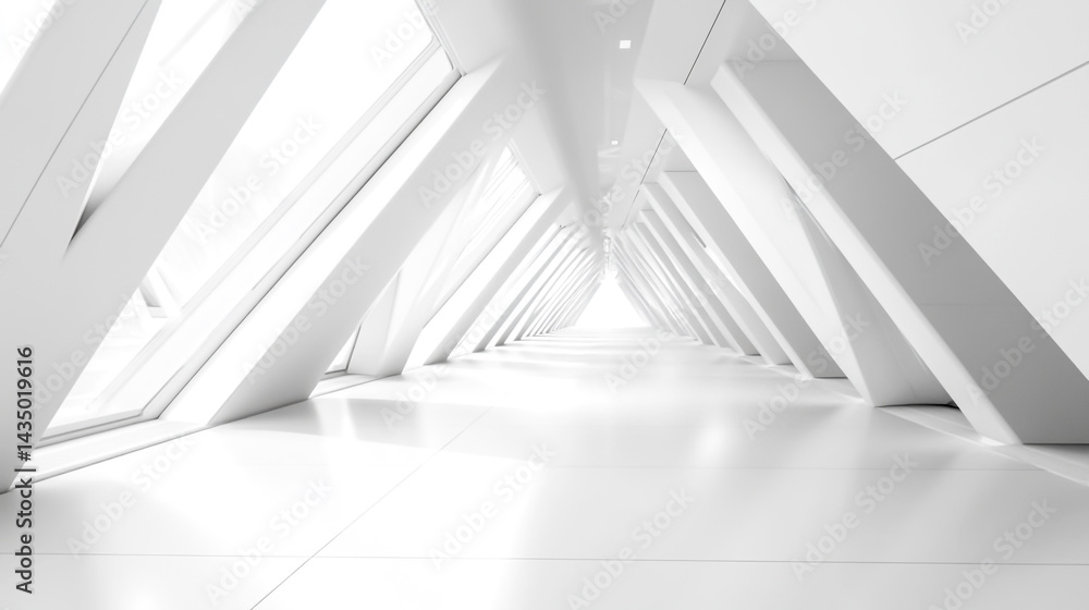 Fototapeta premium White, modern, minimalist architecture with glass and white triangular shapes