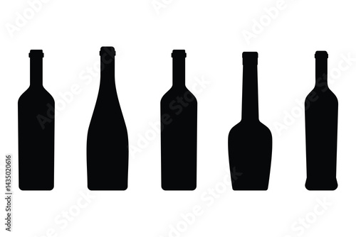 Alcohol Bottle Silhouette Set Beer Wine Whiskey Icon Collection