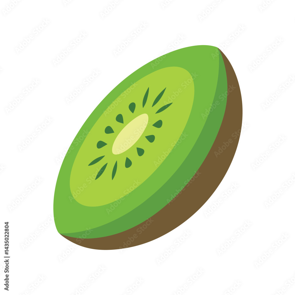 Diagonal kiwi slice with fresh green tones isolated on white background Diagonal kiwi slice with fresh green tones isolated on white background