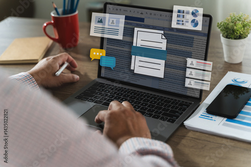 Photography businessman working with data and graphs in spreadsheet documents for online analysis Microsoft Excel project dashboard accounting digital