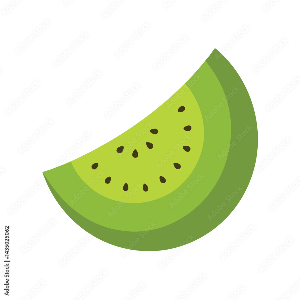 Half moon kiwi slice with visible pulp isolated on white background Half moon kiwi slice with visible pulp isolated on white background