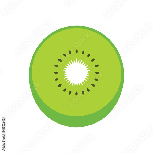 Kiwi slice with detailed seed arrangement isolated on white background