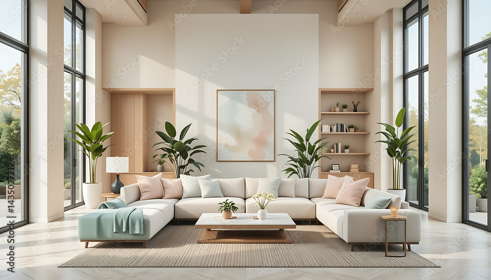Fototapeta premium background of the interior of the living room of a luxury home in a soft and minimalist style