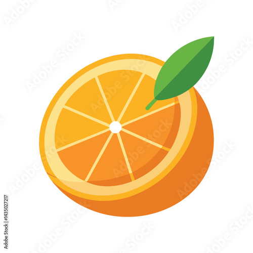 Orange slice with visible inner pulp and rind isolated on white background