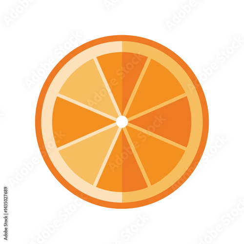 Orange slice with radial pulp pattern isolated on white background