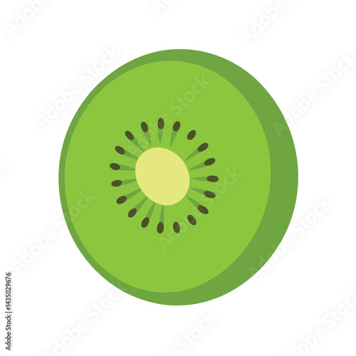 Simplified kiwi slice with clean vector cut isolated on white background