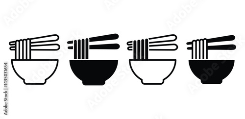 Noodle Bowl Icons with Chopsticks Black and White Color Vector Design