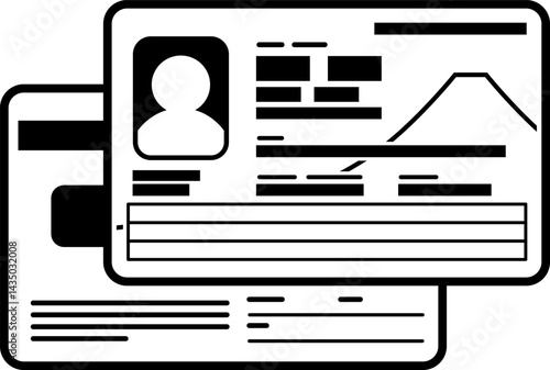 次期マイナンバーカード（個人番号カード）表裏両面のイラスト　ベクター白黒アイコン　2026新デザイン