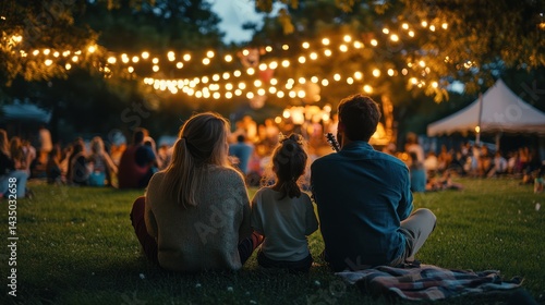 Enchanting evening: Family enjoys outdoor concert under twinkling lights
