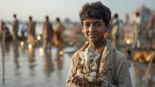 Boy with Ganesha Idol, Ganesh Chaturthi, indian boy holding ganpthy satutue, Vinayaka, Indian god, hindu god, ganesh, Ganesha, Vinayaka  