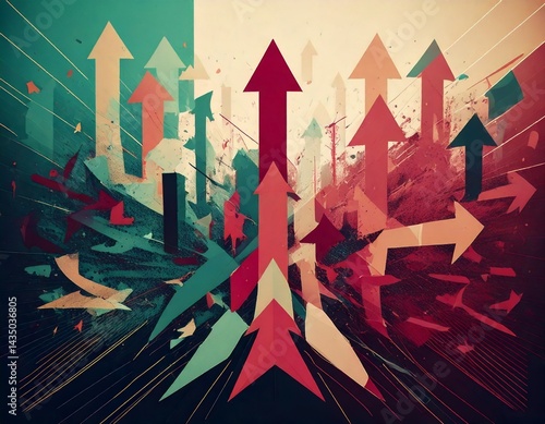 ポップアート風のレトロカラーのいろいろな方向に向かう矢印のイラスト背景素材