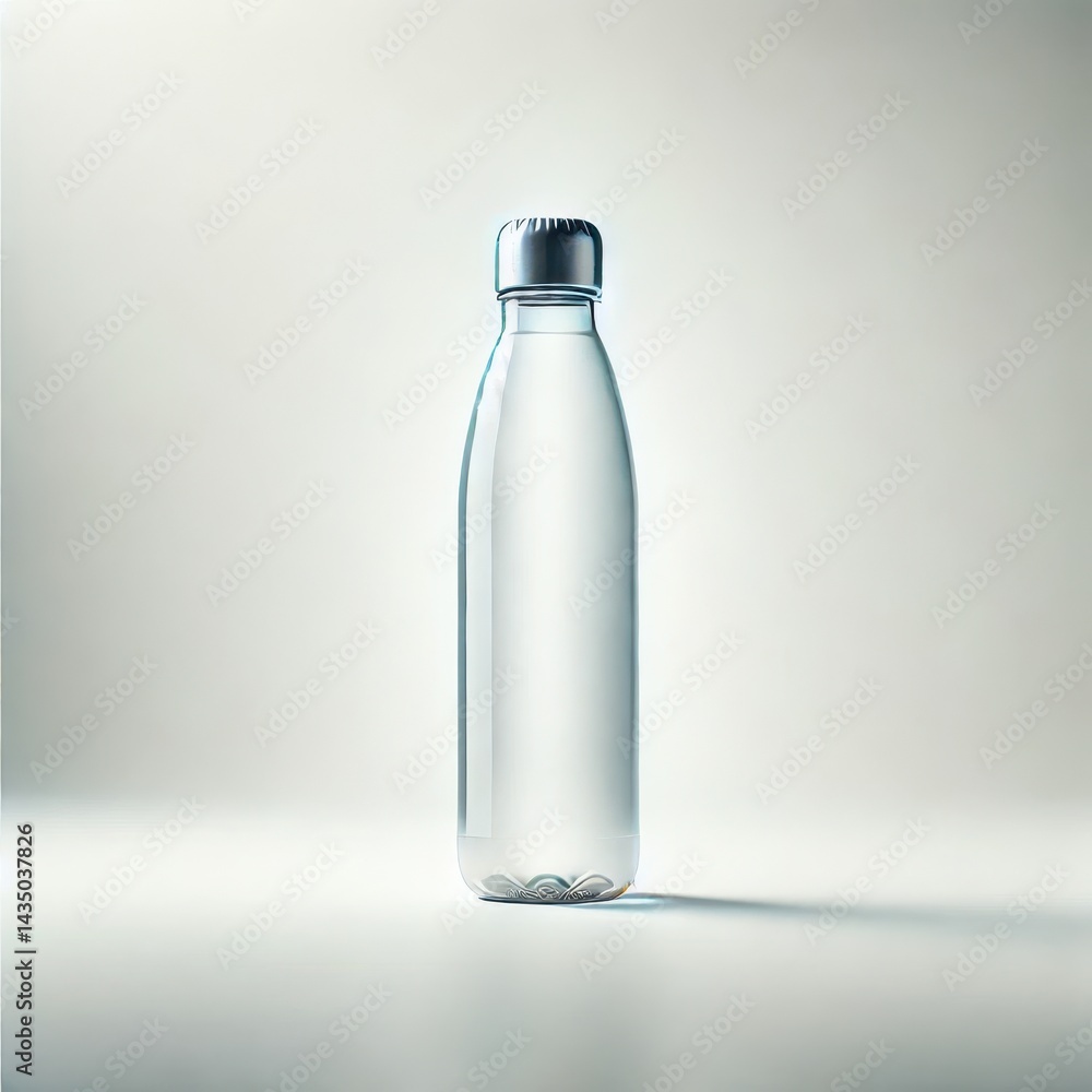 Clear water bottle with silver cap isolated on a white background. Clear water bottle with silver cap isolated on a white background.