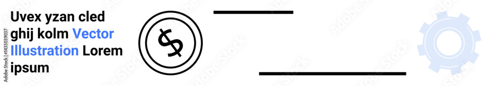 Dollar coin graphic paired with text, horizontal lines, and a faint gear icon. Ideal for finance, technology, innovation, economy, business growth, investment and modern design abstract line flat Dollar coin graphic paired with text, horizontal lines, and a faint gear icon. Ideal for finance, technology, innovation, economy, business growth, investment and modern design abstract line flat