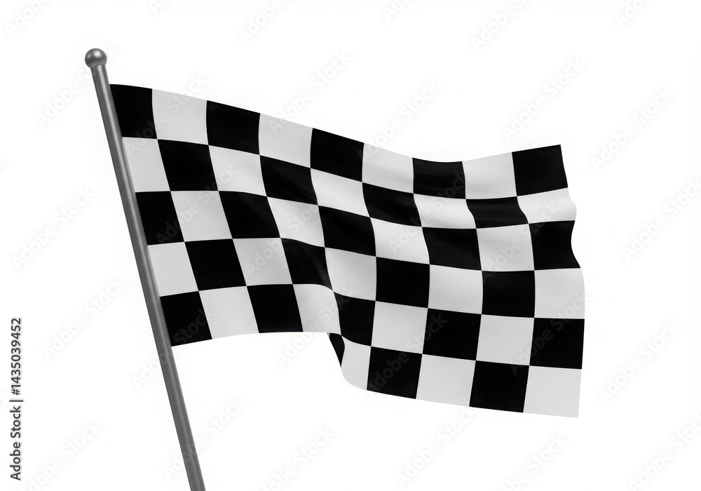 Fototapeta premium Checkered flag waving in wind isolated on white background