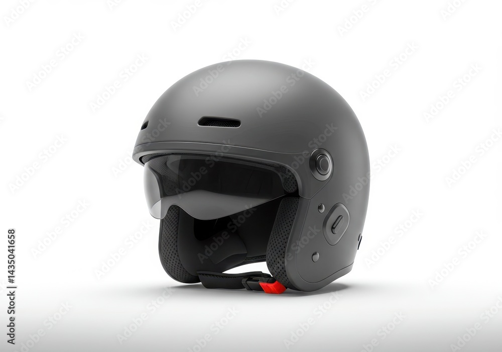 Fototapeta premium Modern gray helmet with visor isolated on a white background.