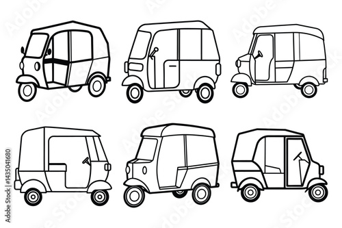  Set of auto rickshaw line art vector icon illustration on white background 