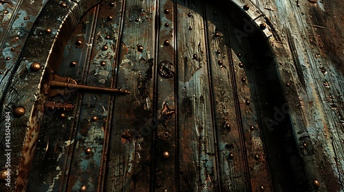 Studded Medieval Door with Iron Latch