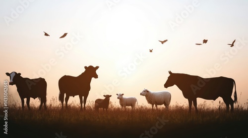 Wallpaper Mural Silhouette of farm animals at sunset Torontodigital.ca