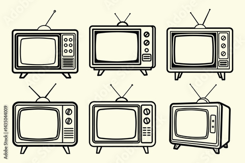 Set of television line art vector icon illustration on white background