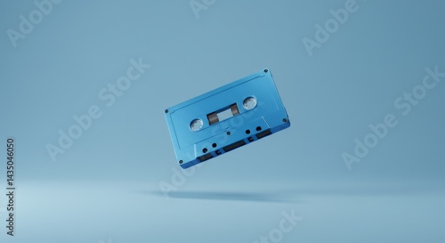 Floating Audio Cassette on Blue Background Nostalgic Retro Vibes