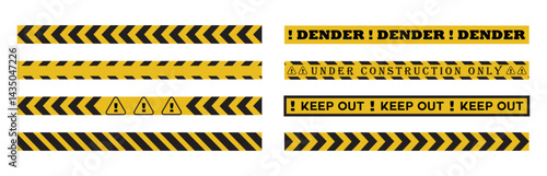 Caution tape set of yellow warning ribbons. Warning zone, danger tapes. Security Caution Tape Set. Yellow Warning Ribbons. Abstract Stripes for Police, Accident, Under Construction.
