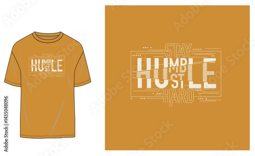 Clean, dynamic "Stay Humble Hustle Hard" typography design with a glitch effect and minimal tech-style lines