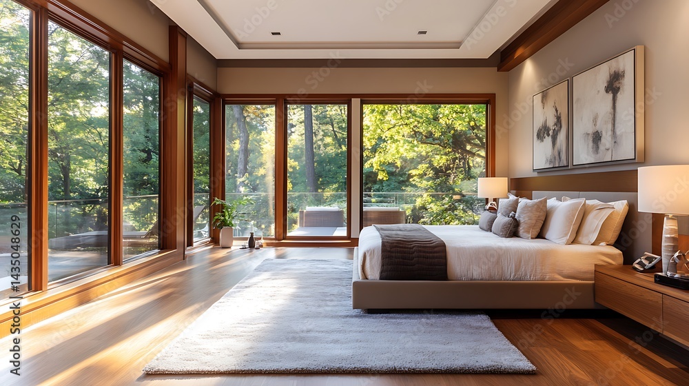 Serene Master Bedroom with Expansive Forest Views Serene Master Bedroom with Expansive Forest Views