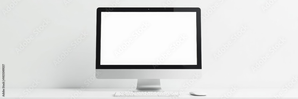 Minimalist silver desktop computer with blank screen on white background, display, PC, empty Minimalist silver desktop computer with blank screen on white background, display, PC, empty
