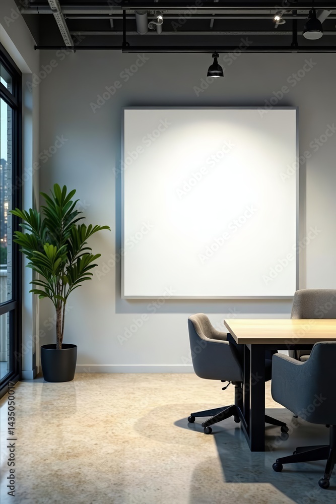 Modern coworking office interior with empty billboard for advertisement, billboard, advertisement Modern coworking office interior with empty billboard for advertisement, billboard, advertisement