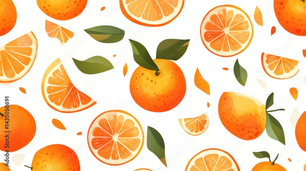 Vibrant orange slices and whole oranges, a fresh pattern Vibrant orange slices and whole oranges, a fresh pattern