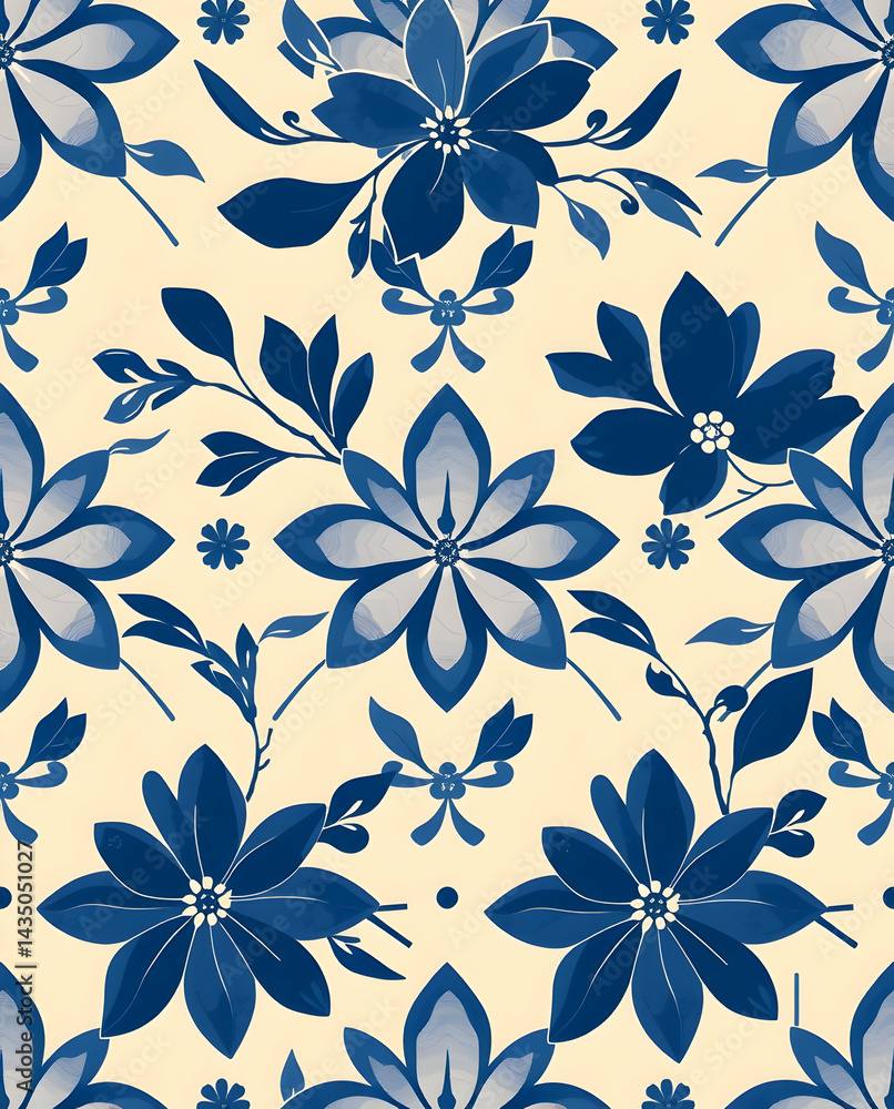 Vibrant indigo floral design with abstract rhythm, seamless pattern. Vibrant indigo floral design with abstract rhythm, seamless pattern.
