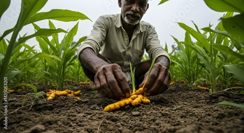 Harvesting Turmeric A Farmer's Hands at Work in the Field