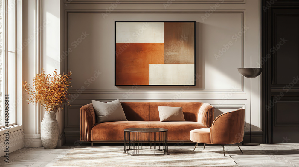 Fototapeta premium Elevate your hallway with this elegant abstract canvas print in warm brown tones. Perfect for modern, neutral decor. High-quality, stylish, and nature-inspired.
