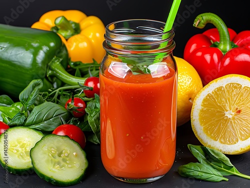 Obraz na płótnie Refreshing tomato juice recipe with fresh vegetables kitchen food photography bright colors close-up healthy lifestyle w salonie