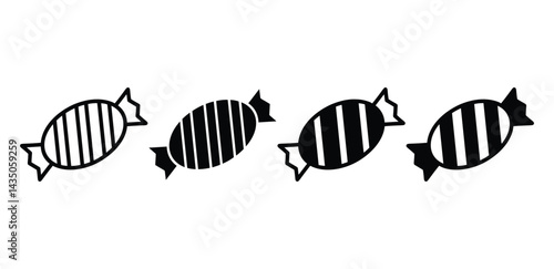 Striped Candy Icons Black and White Color Vector Design on White Background