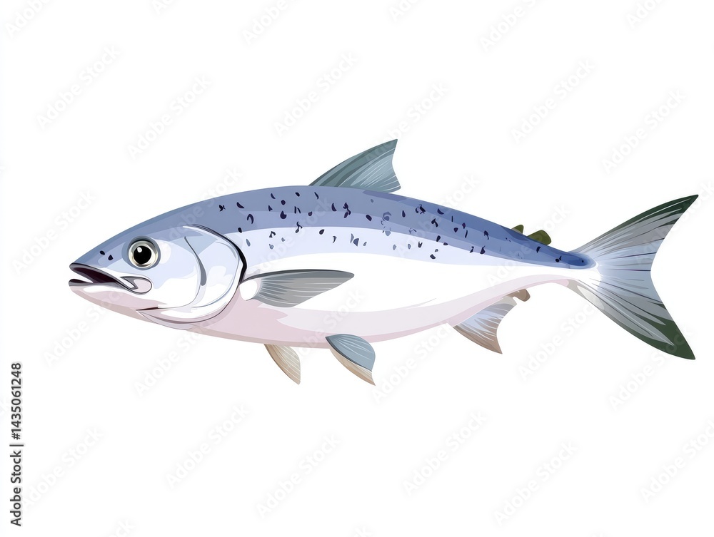 Fototapeta premium Salmon illustration, profile view, white background