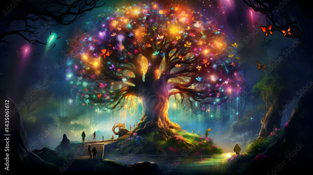 fantasy landscape with a tree and stars fantasy landscape with a tree and stars
