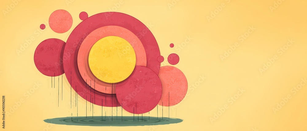 Abstract Geometric Circles Modern Retro Design Yellow Red Background Minimalist Style Abstract Geometric Circles Modern Retro Design Yellow Red Background Minimalist Style